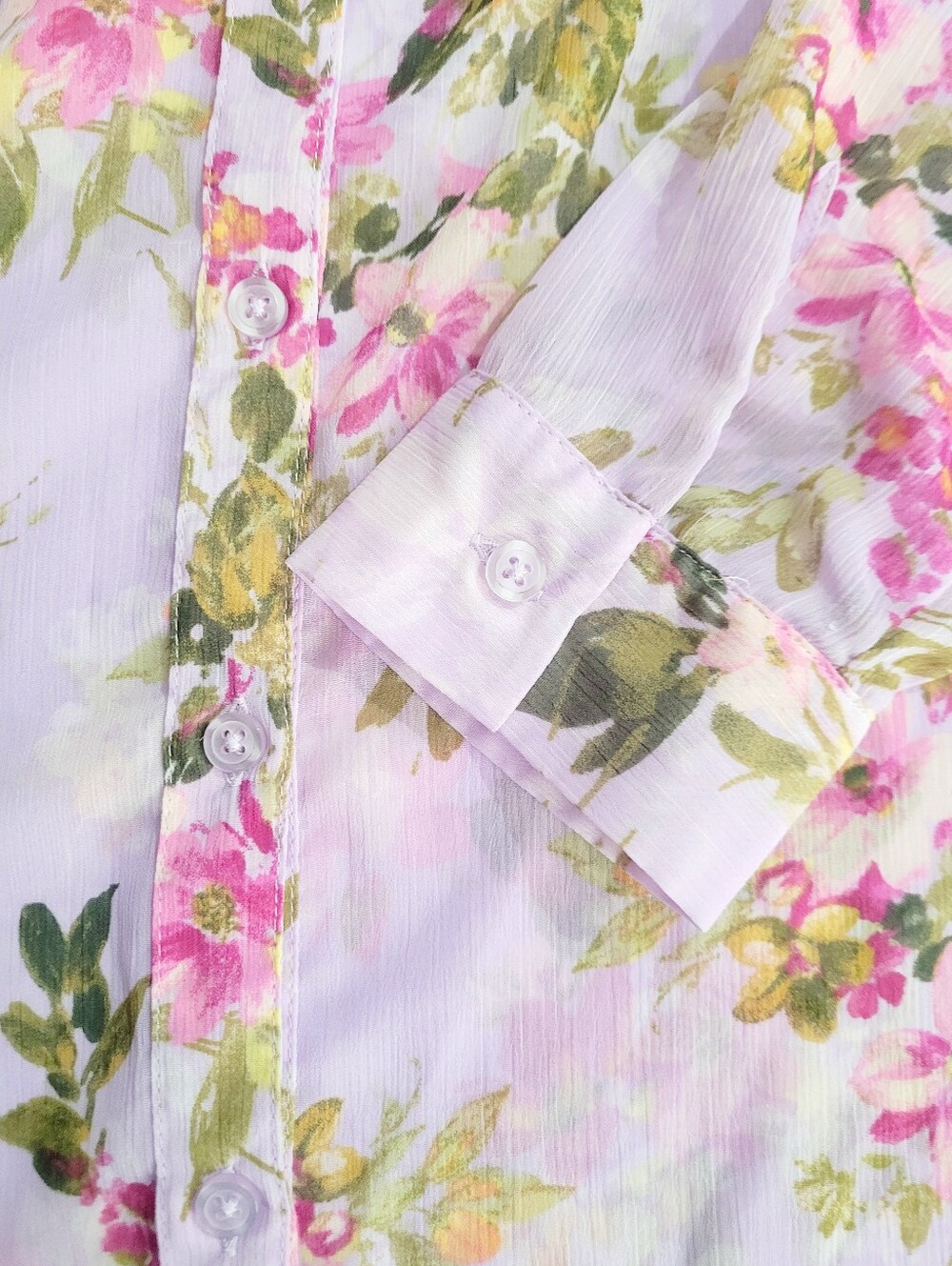 KUT From The Kloth Women Large Floral Blouse Lavender Sheer Button Front Top - Picture 13 of 13